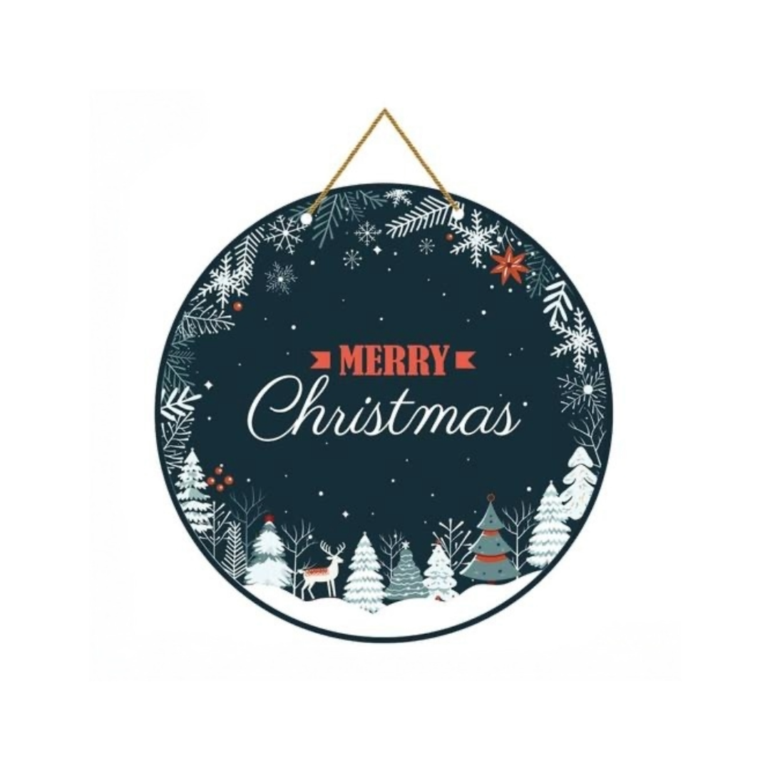 Navy Blue Winter Forest Hanging Christmas Sign