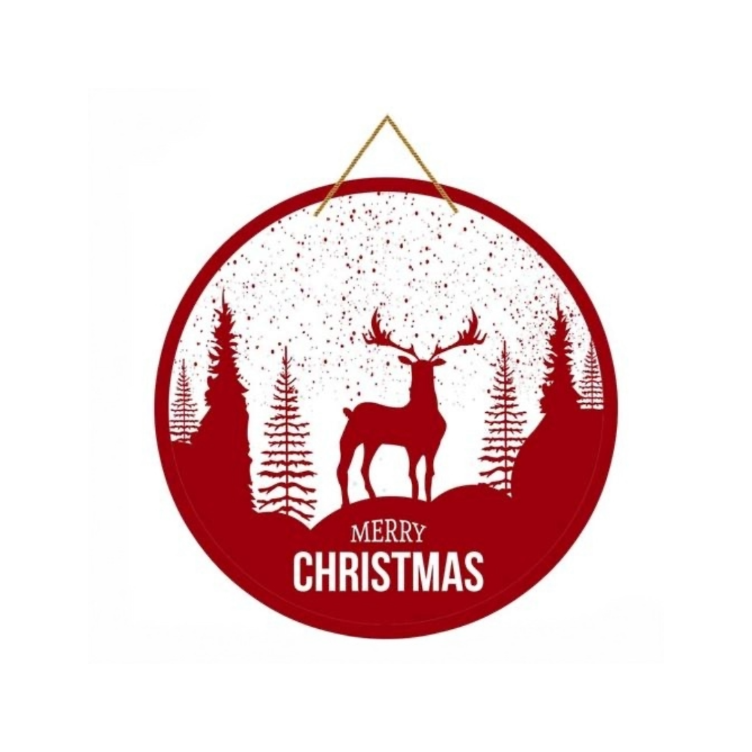 Red Nordic Forest Merry Christmas Sign