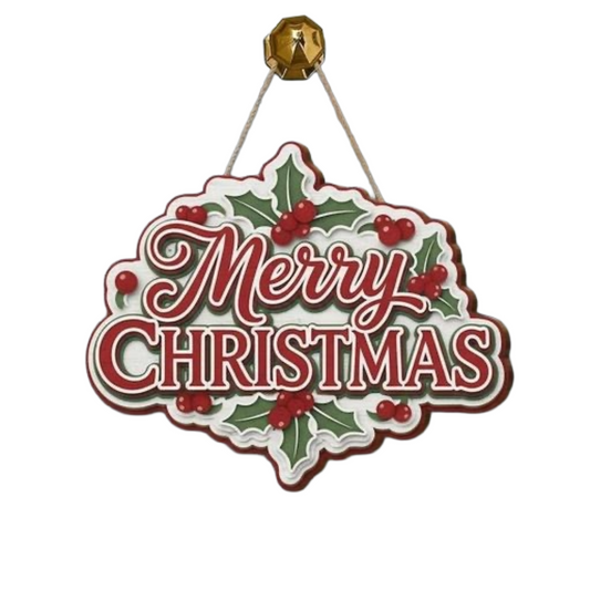 Premium 3D-Effect Holly 'Merry Christmas' Wooden Hanging Plaque