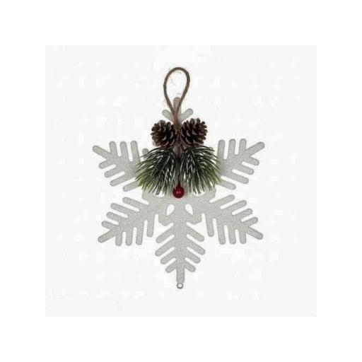 Glittered Snowflake Ornament with Pinecone and Berry Accents