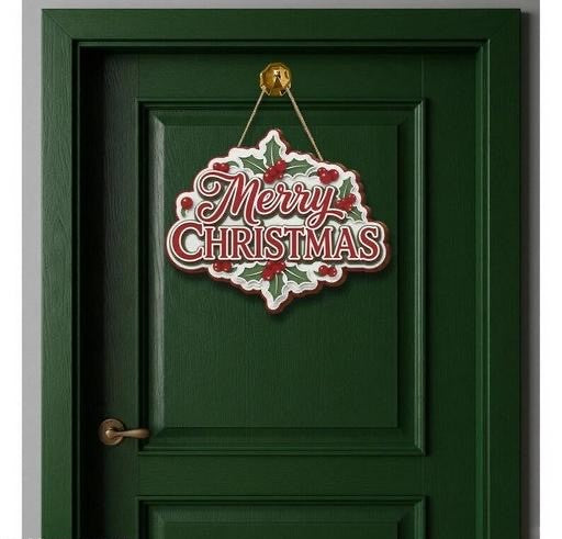 Premium 3D-Effect Holly 'Merry Christmas' Wooden Hanging Plaque