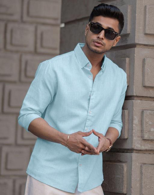 Men Solid Shirts Blue