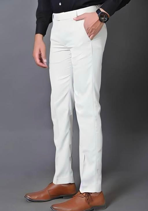 Men Regular Cotton White Pant