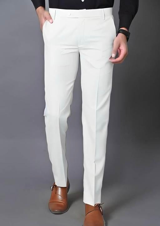 Men Regular Cotton White Pant