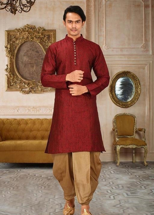 Premium Jacquard Art Silk Kurta Dhoti Set for Men