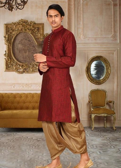 Premium Jacquard Art Silk Kurta Dhoti Set for Men