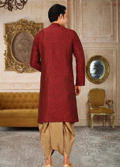 Premium Jacquard Art Silk Kurta Dhoti Set for Men